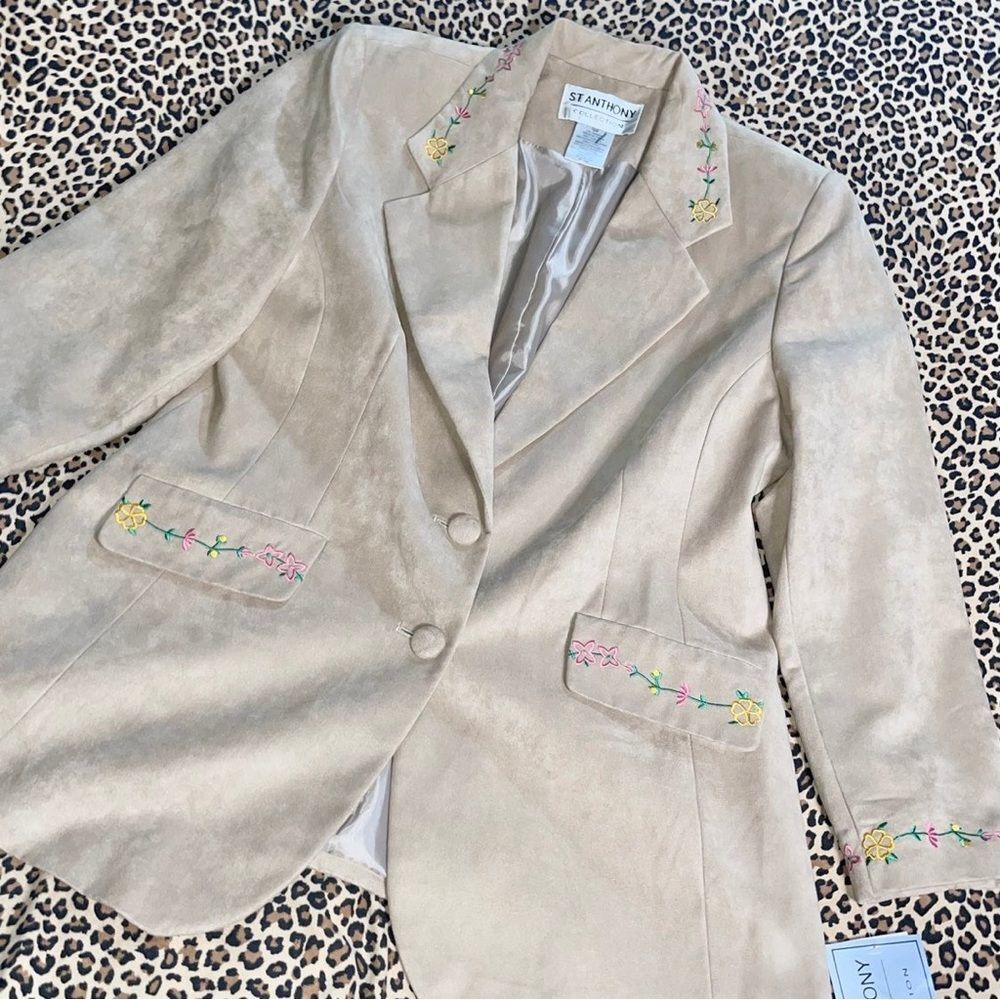 Vintage Deadstock NWT Faux Suede Embroidered Floral Blazer Academia Office Siren - Picture 7 of 8